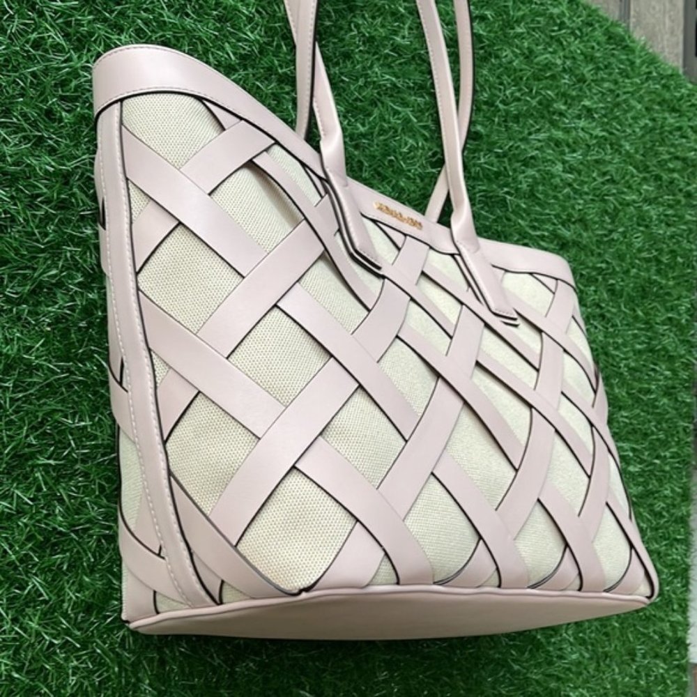 Michael Kors Sienna Large Tote Shoulder Bag Powder Blush Leather Canvas - Picture 2 of 16